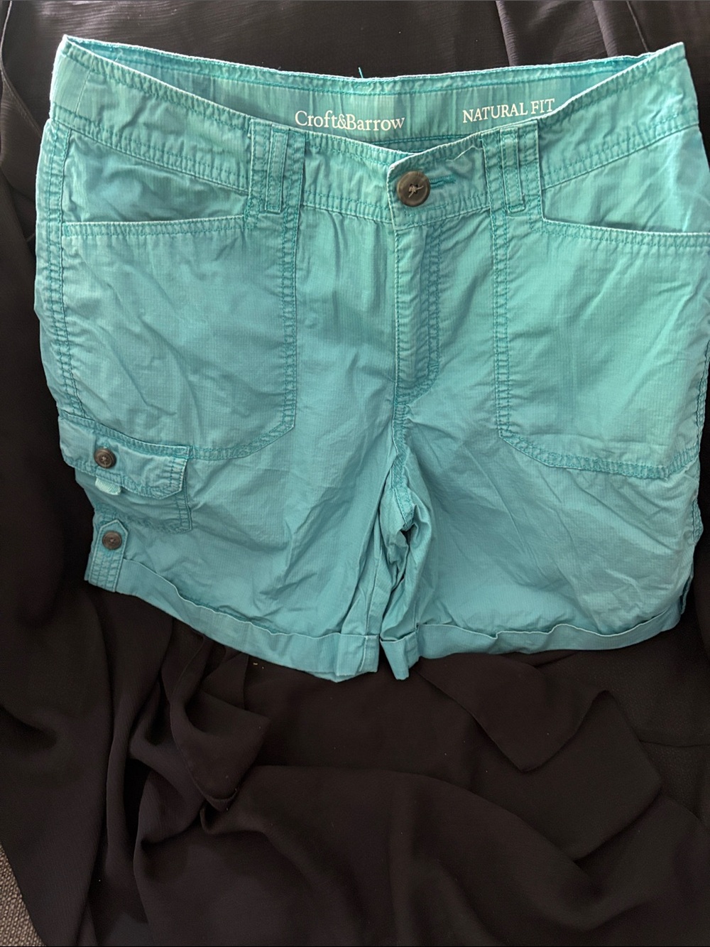 croft & barrow Teal Cargo Shorts with Button Tabs